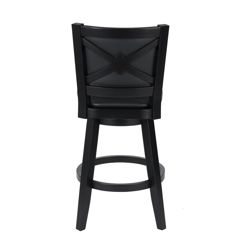 Pemberly Row Contemporary Rubberwood Swivel Bar Stool in Black