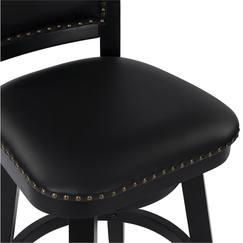 Pemberly Row Contemporary Rubberwood Swivel Bar Stool in Black