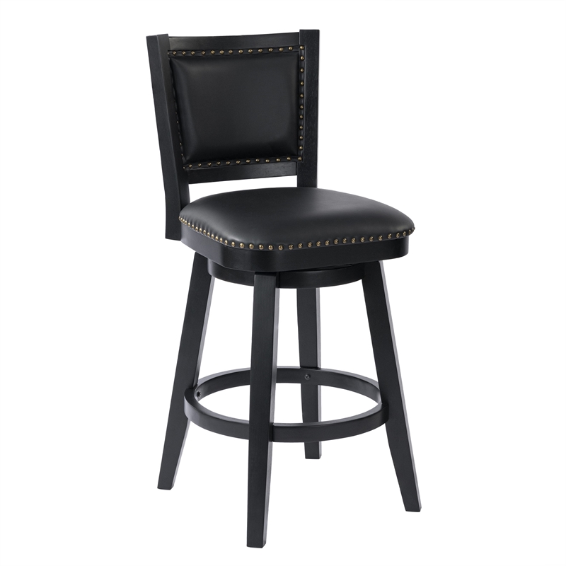 Pemberly Row Contemporary Rubberwood Swivel Bar Stool in Black