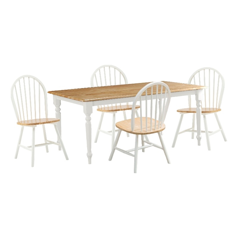 Pemberly Row Windsor Farmhouse 5 Piece Dining Set in Cream and Natural