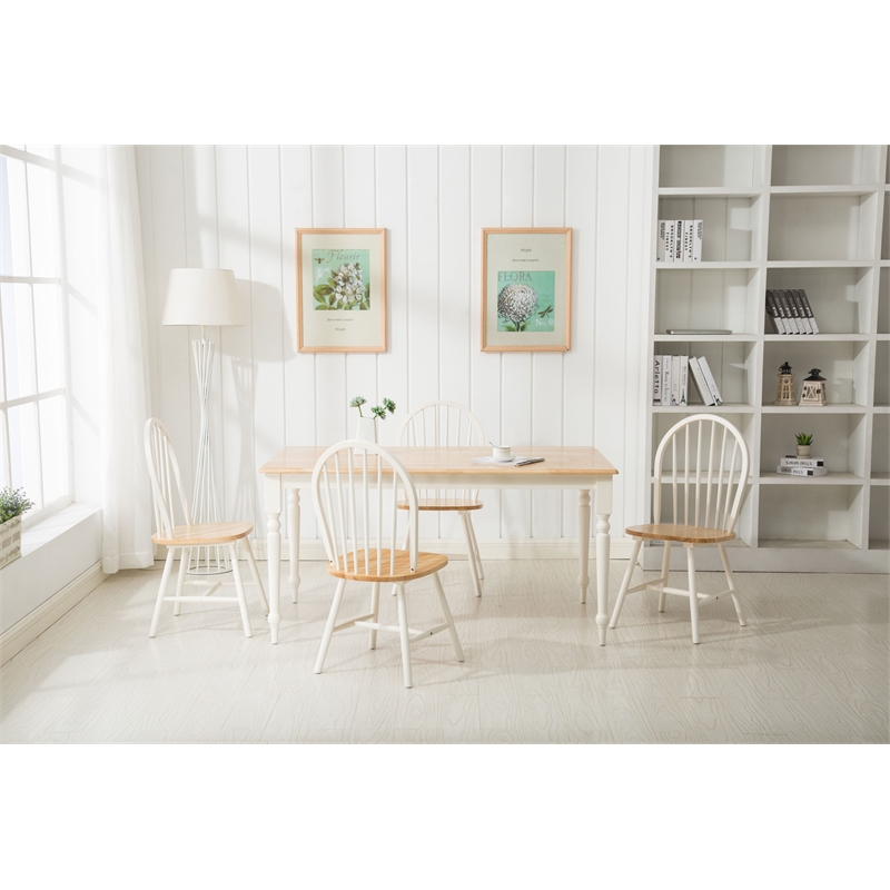 Pemberly Row Windsor Farmhouse 5 Piece Dining Set in Cream and Natural