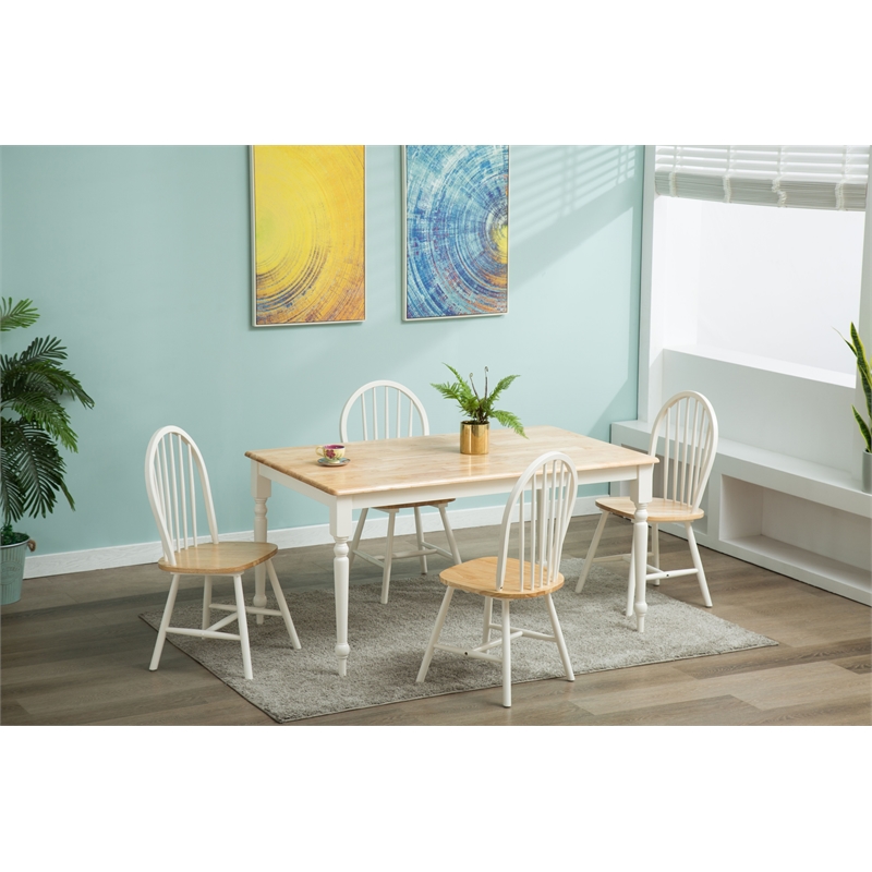Pemberly Row Windsor Farmhouse 5 Piece Dining Set in Cream and Natural