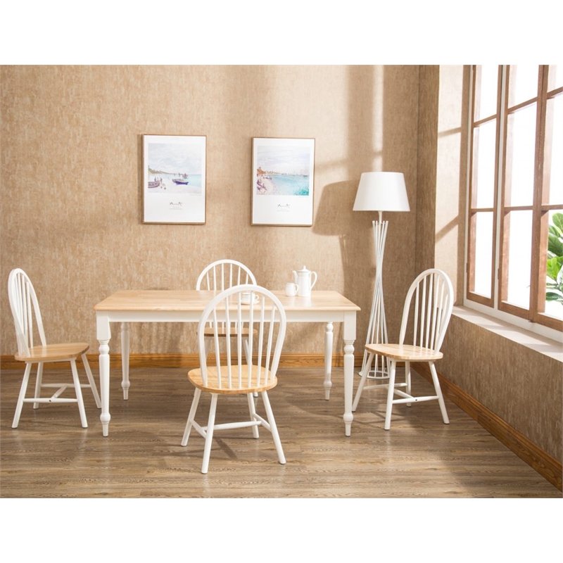 Pemberly Row Windsor Farmhouse 5 Piece Dining Set in Cream and Natural