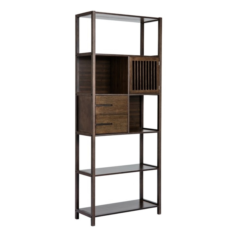 Pemberly Row Bamboo Right Facing Bookcase with Cabinet in Cappuccino