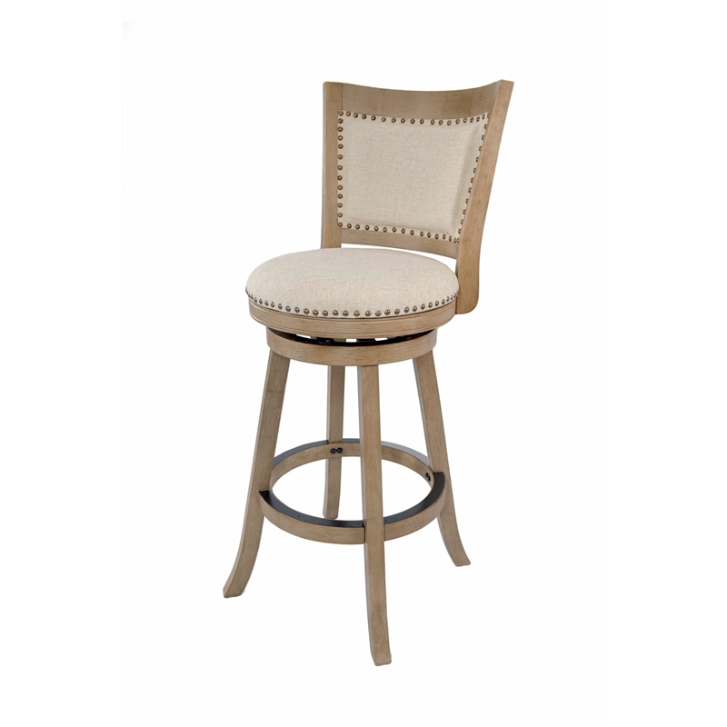 Pemberly Row Contemporary Swivel Bar Stool in Driftwood Wire Brush