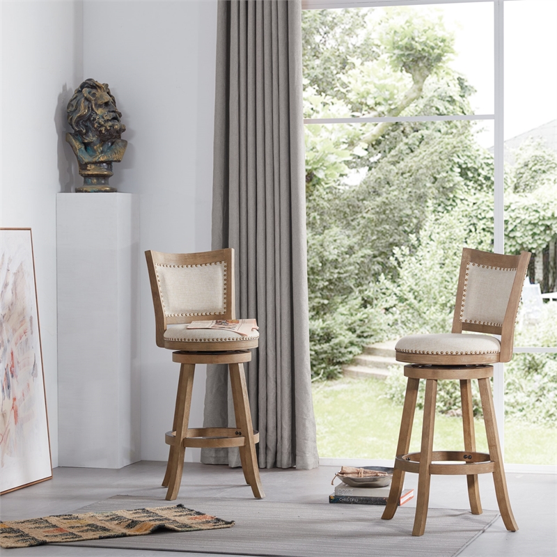 Pemberly Row Contemporary Swivel Bar Stool in Driftwood Wire Brush