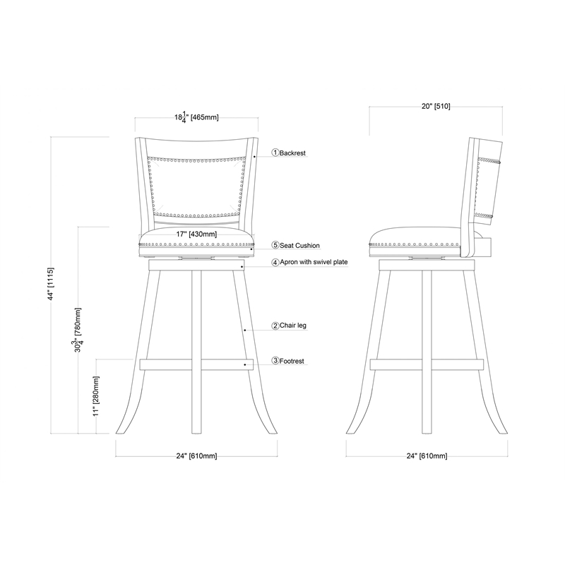 Pemberly Row Contemporary Swivel Bar Stool in Driftwood Wire Brush