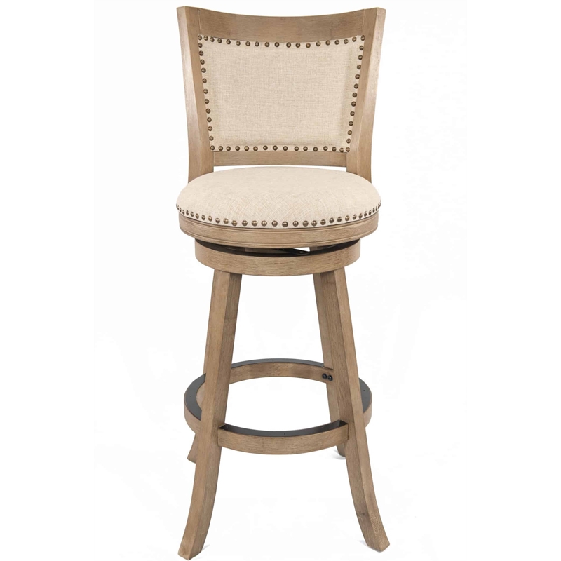 Pemberly Row Contemporary Swivel Bar Stool in Driftwood Wire Brush