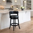 Pemberly Row Rubberwood Swivel Bar Stool with Faux Leather in Black
