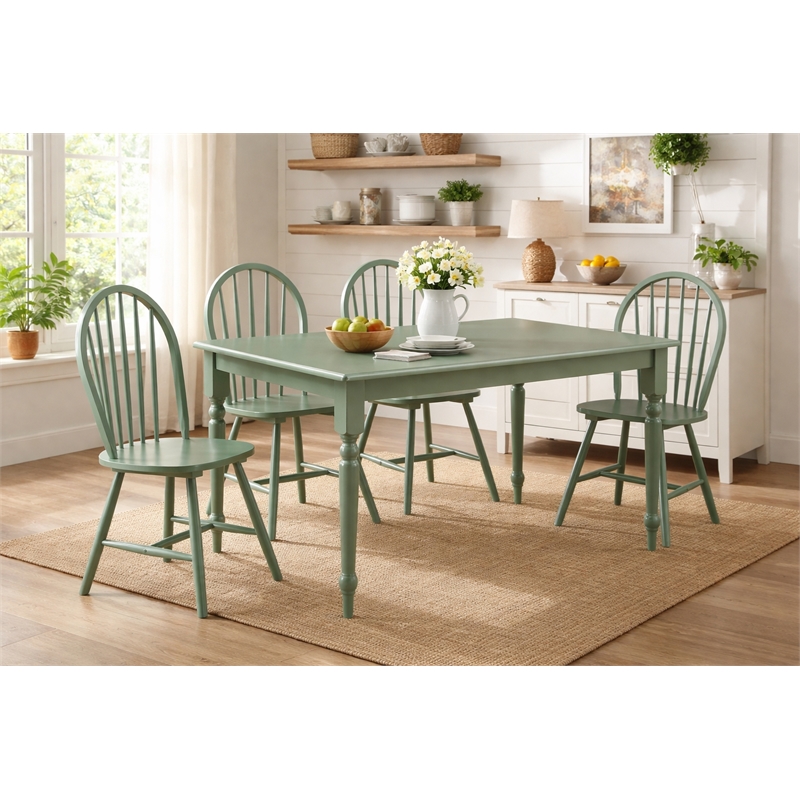 Pemberly Row 5 Piece Rubberwood Dining Set in Equestrian Green