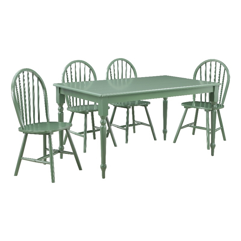 Pemberly Row 5 Piece Rubberwood Dining Set in Equestrian Green