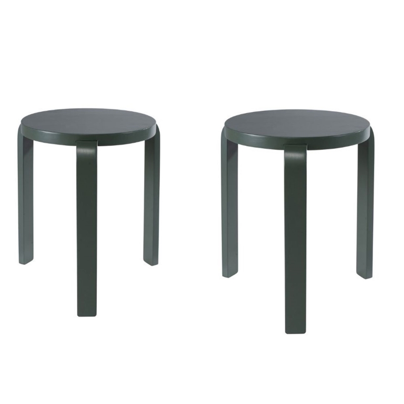 Pemberly Row Round Backless Stacking Stools (Set of 2) in Spanish Moss