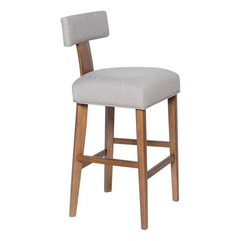 Pemberly Row Contemporary Rubberwood T-Back Bar Stool with Linen Cushion