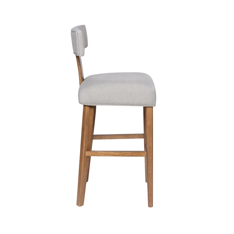 Pemberly Row Contemporary Rubberwood T-Back Bar Stool with Linen Cushion