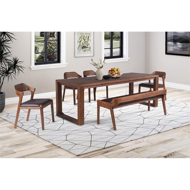 Pemberly Row 6 Piece Rubberwood Dining Set in Chestnut Wire Brush