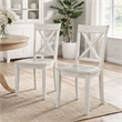 Pemberly Row Rubberwood X-Back Dining Chairs in Antique White (Set of 2)