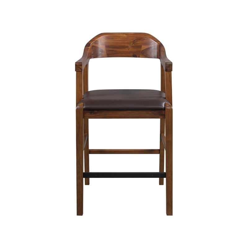 Pemberly Row Rubberwood Counter Stool in Chestnut Wire Brush