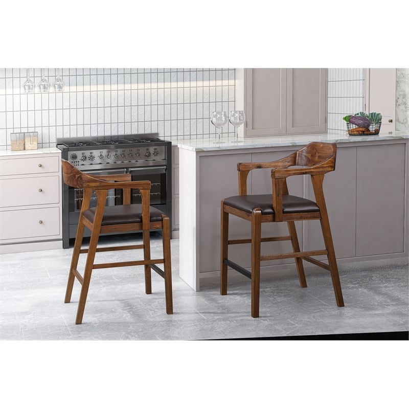 Pemberly Row Rubberwood Counter Stool in Chestnut Wire Brush