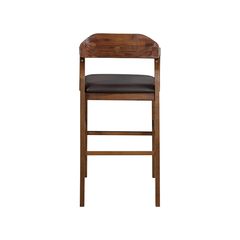 Pemberly Row Contemporary Rubberwood Bar Stool in Chestnut Wire Brush