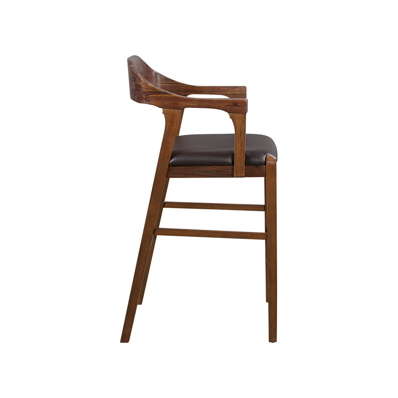 Pemberly Row Contemporary Rubberwood Bar Stool in Chestnut Wire Brush