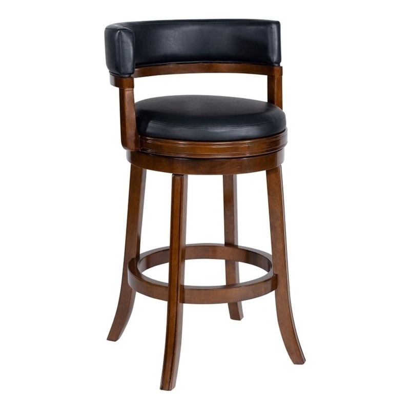 Pemberly Row Contemporary Rubberwood Swivel Bar Stool in Cappuccino