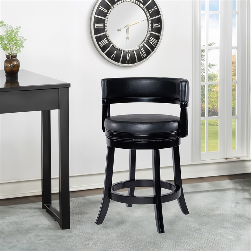 Pemberly Row Contemporary Rubberwood Swivel Counter Stool in Black