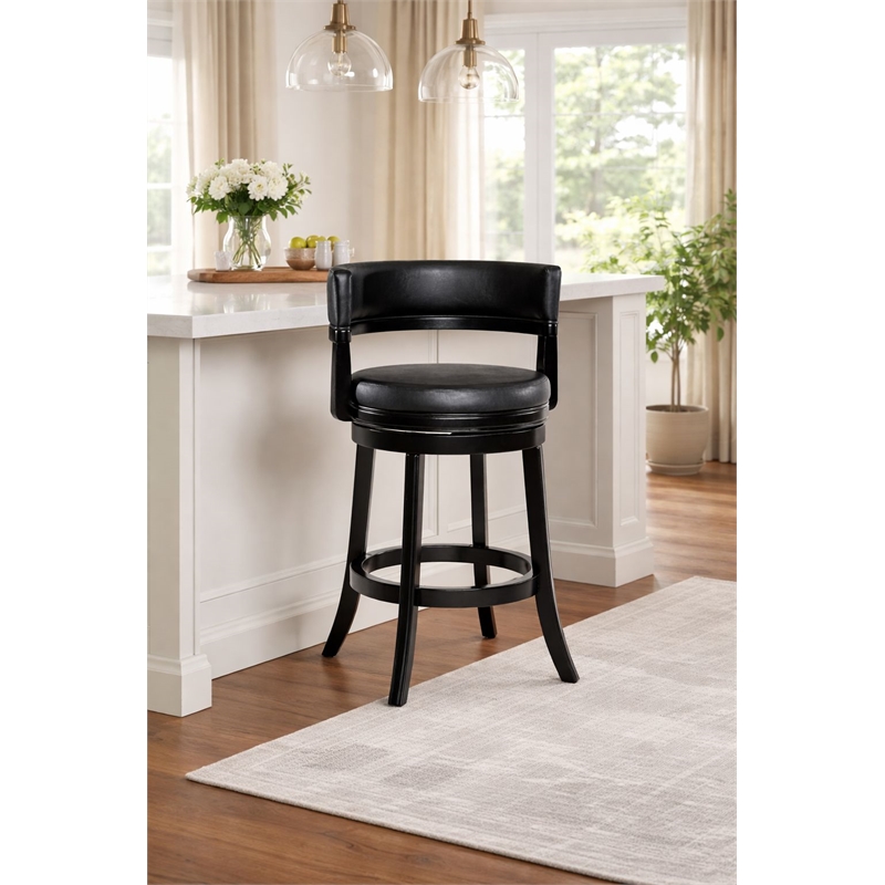 Pemberly Row Contemporary Rubberwood Swivel Counter Stool in Black
