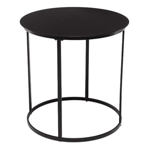 Pemberly Row Round Iron End Table with Stability Stretcher in Dark Brown