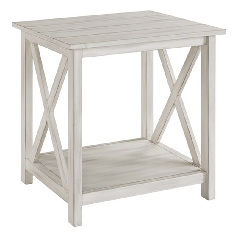 Pemberly Row MDF and Solid Wood End Table with Shelf in Antique White