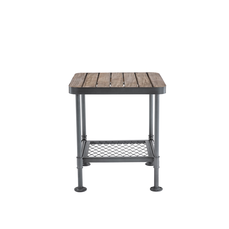 Pemberly Row Fir Wood and Metal End Table in Natural and Industrial Gray