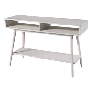 Pemberly Row Contemporary Zebrano Veneer Console Table in Whitewash