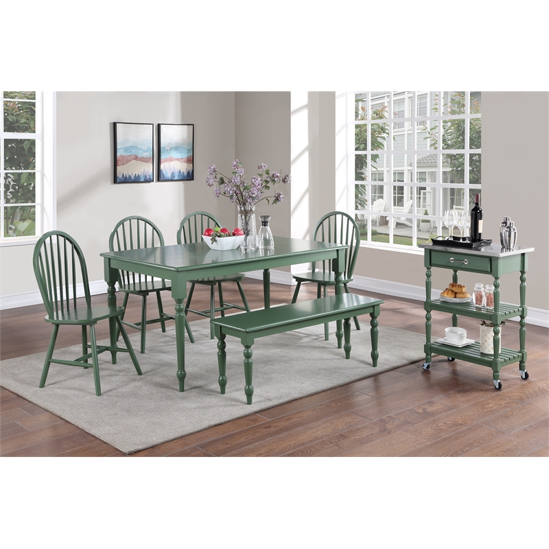 Pemberly Row 6 Piece Rubberwood Dining Set in Equestrian Green