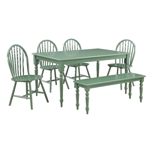 Pemberly Row 6 Piece Rubberwood Dining Set in Equestrian Green