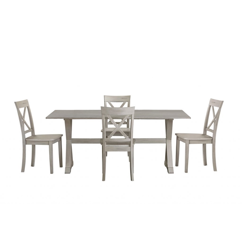Pemberly Row 7pc Solid Wood Dining Set with X Back Chairs in Antique White