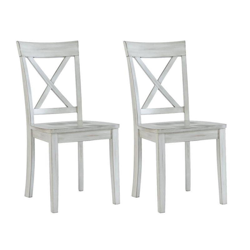 Pemberly Row 7pc Solid Wood Dining Set with X Back Chairs in Antique White