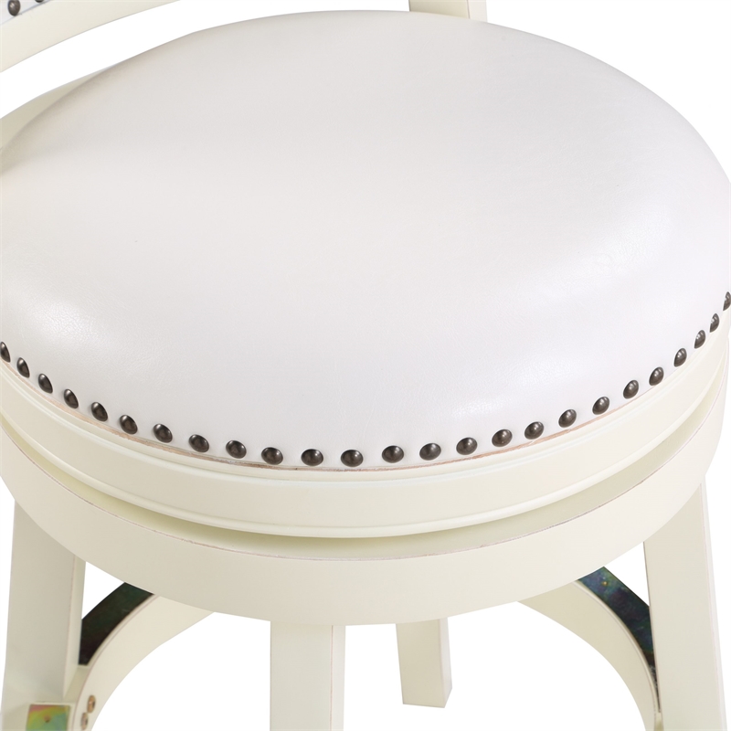 Pemberly Row Hardwood Swivel Counter Stool with Brass Nailheads in Buttermilk