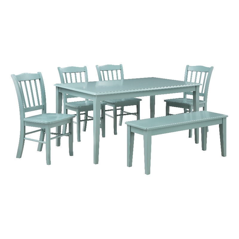 Pemberly Row 6pc Rubberwood Dining Set with Bench in Aspen Valley Blue