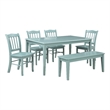 Pemberly Row 6pc Rubberwood Dining Set with Bench in Aspen Valley Blue