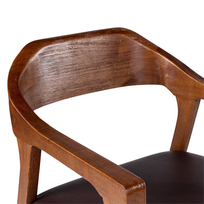 Pemberly Row Rubberwood Dining Armchairs Set of 2 in Chestnut Wire-Brush Finish