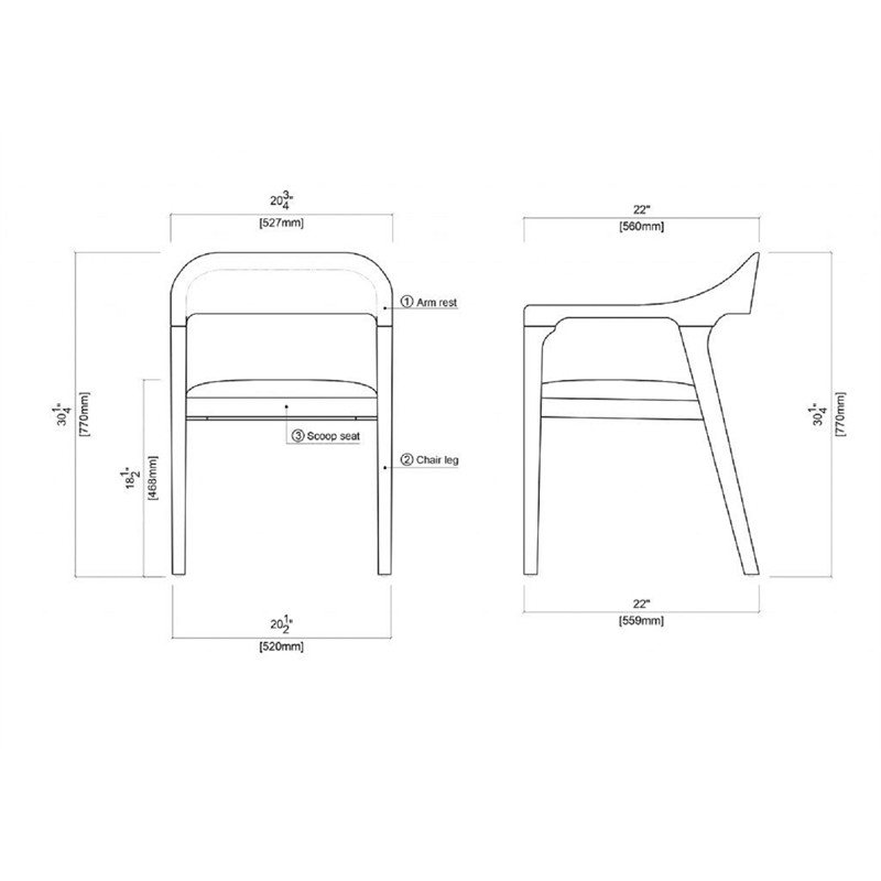 Pemberly Row Rubberwood Dining Armchairs Set of 2 in Chestnut Wire-Brush Finish