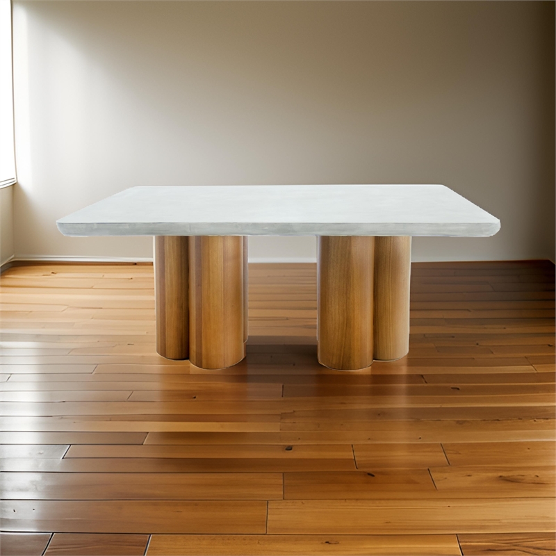 Pemberly Row 71 Inch Rectangular Faux Concrete Dining Table with Pillar Base
