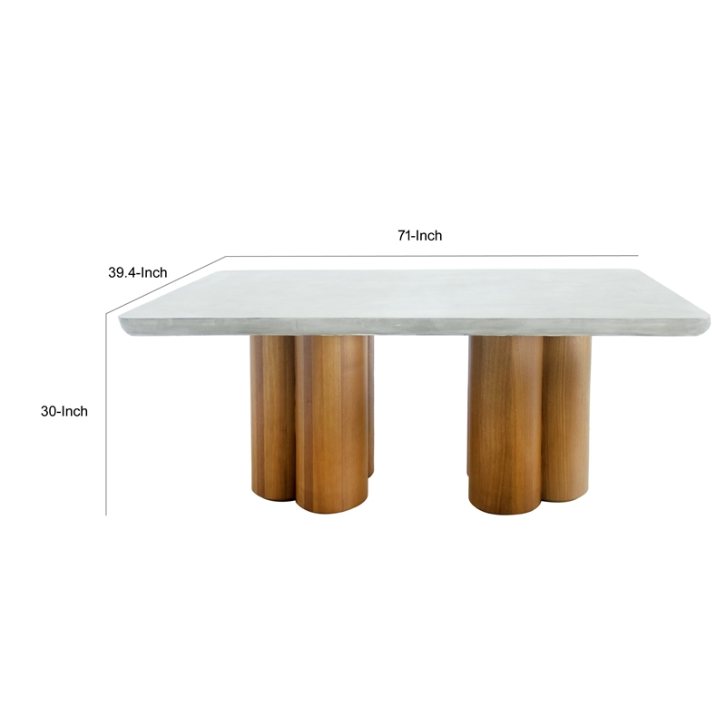 Pemberly Row 71 Inch Rectangular Faux Concrete Dining Table with Pillar Base