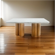 Pemberly Row 71 Inch Rectangular Faux Concrete Dining Table with Pillar Base
