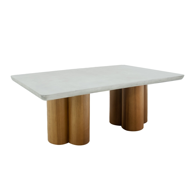 Pemberly Row 71 Inch Rectangular Faux Concrete Dining Table with Pillar Base