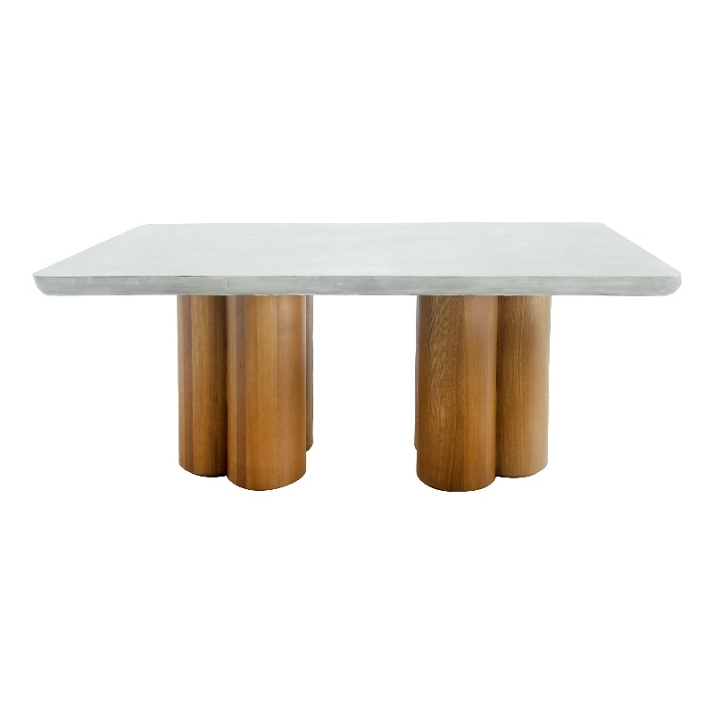 Pemberly Row 71 Inch Rectangular Faux Concrete Dining Table with Pillar Base