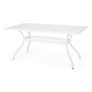 Pemberly Row 67 Inch Rectangular Cast Aluminum Outdoor Table in White