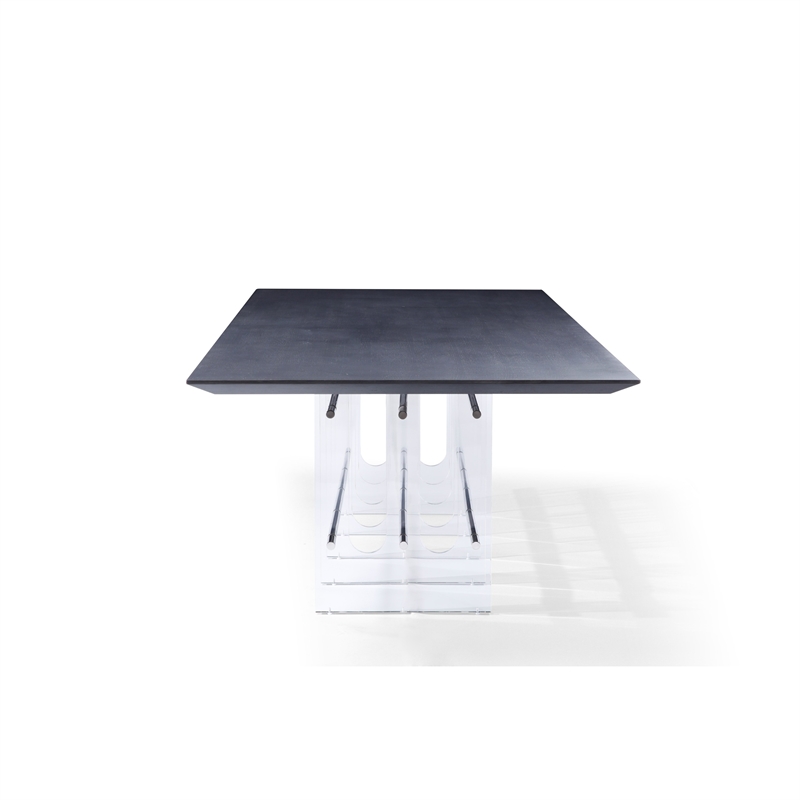 Pemberly Row 94 Inch Black Oak Veneer Dining Table with Acrylic Steel Base