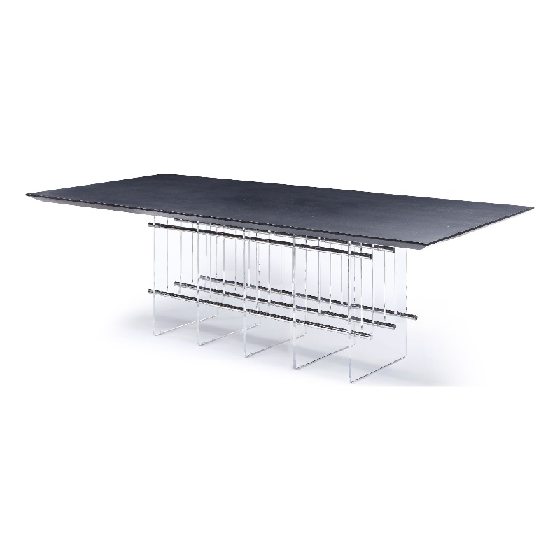 Pemberly Row 94 Inch Black Oak Veneer Dining Table with Acrylic Steel Base