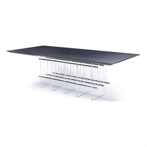 Pemberly Row 94 Inch Black Oak Veneer Dining Table with Acrylic Steel Base