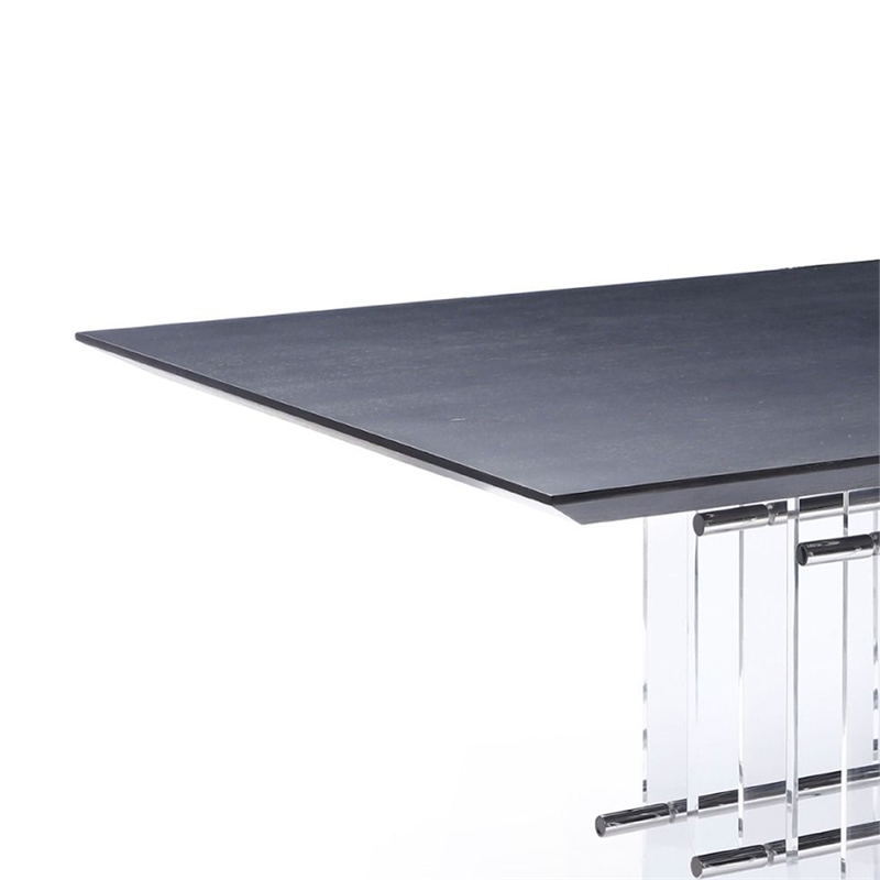 Pemberly Row 94 Inch Black Oak Veneer Dining Table with Acrylic Steel Base